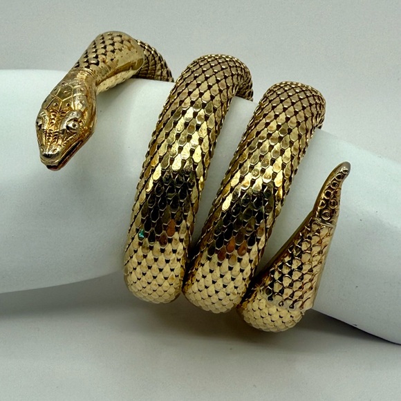 Vintage Whiting & Davis Gold Tone Mesh Serpentine Wrap Around Snake Bracelet - Picture 3 of 13